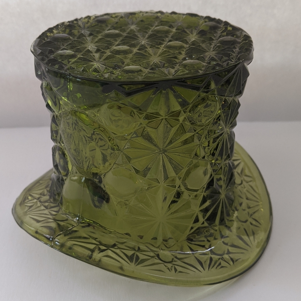 Vintage Fenton Green Glass Top Hat